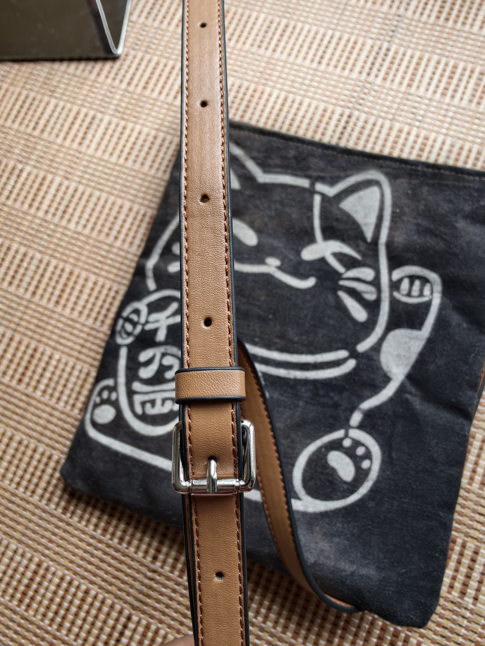 Canvas Lucky Cat Crossbody Bag in Dark Brown - Picture 8 of 9